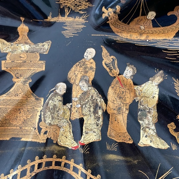 antique Chinese-style paper mache tray Black Gold 19 th Century - Picture 3 of 11